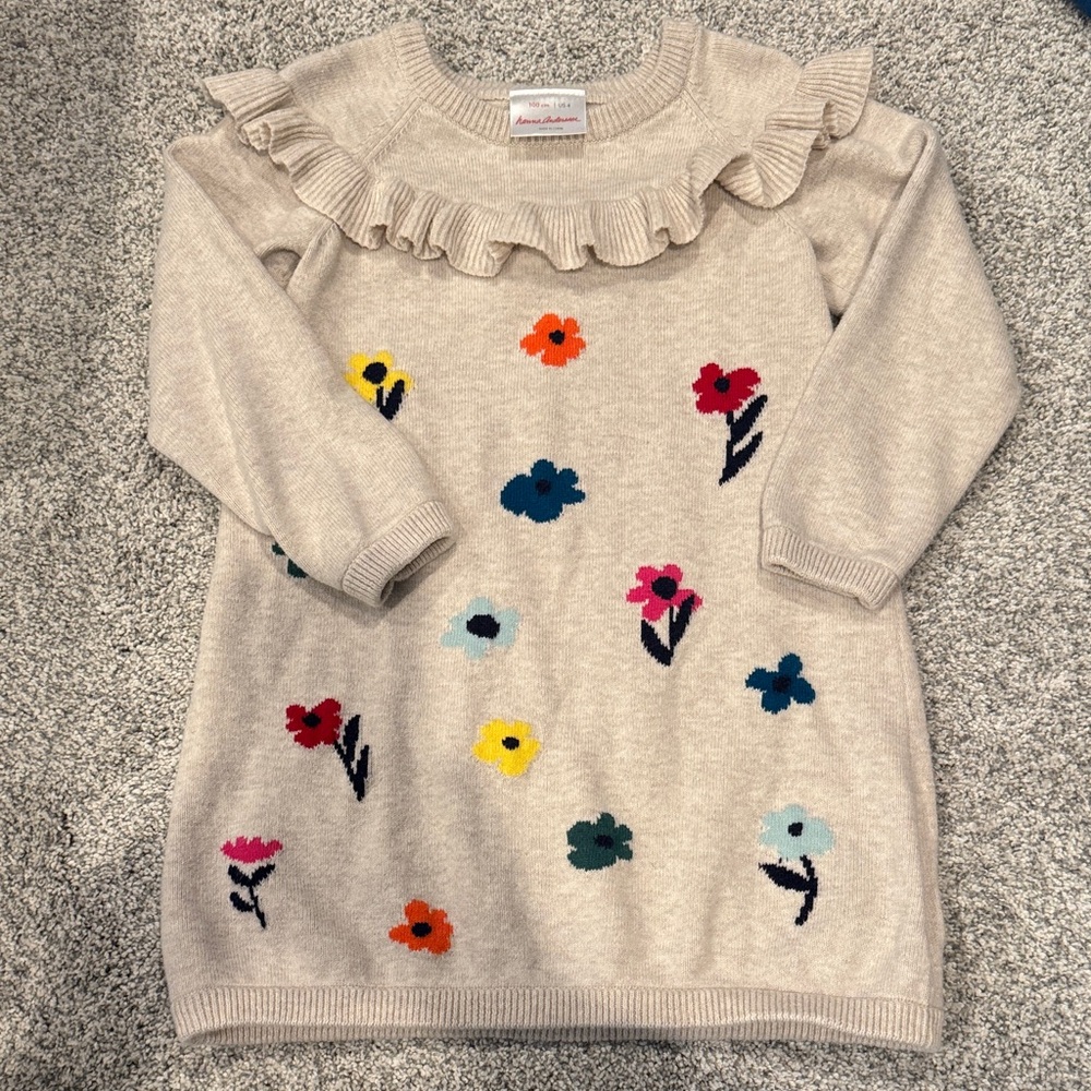 Hanna Andersson Floral Knit Dress with Ruffle Collar‎